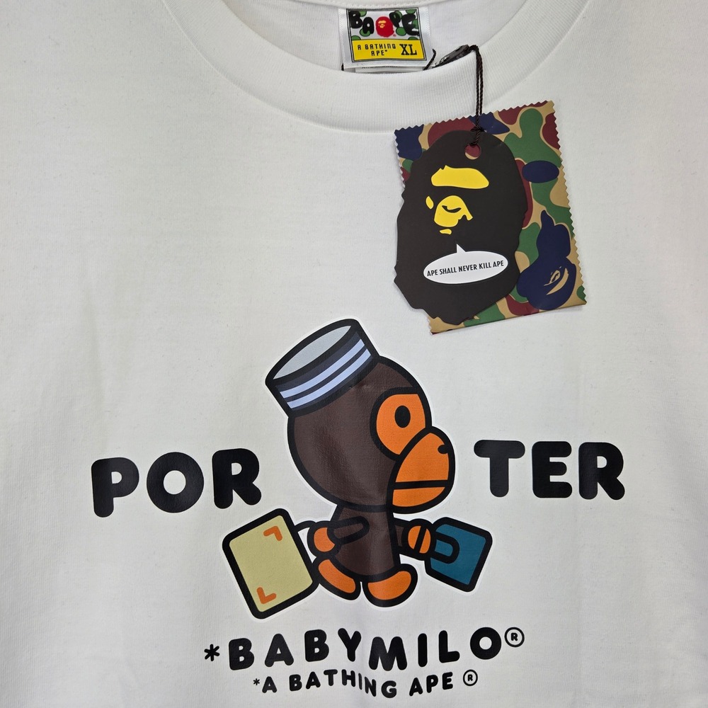 A Bathing Ape BAPE x PORTER BABYMILO T Shirt White‎ Mens Sz XL Yoshida & CO NWT